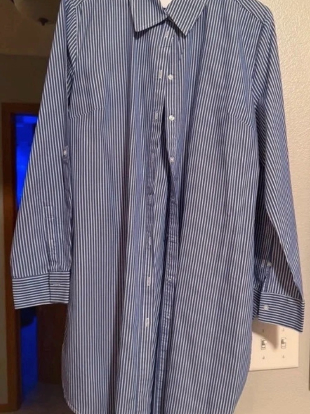 Women’s Blue Striped Button-Up Dress Shirt